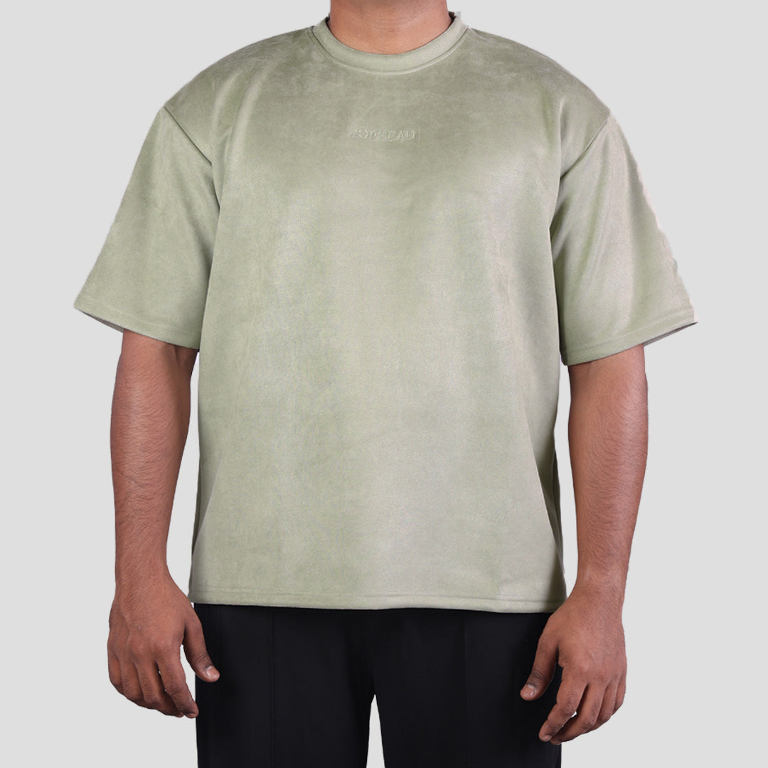 MOSS GREEN EMBROIDERED SUEDE T-SHIRT