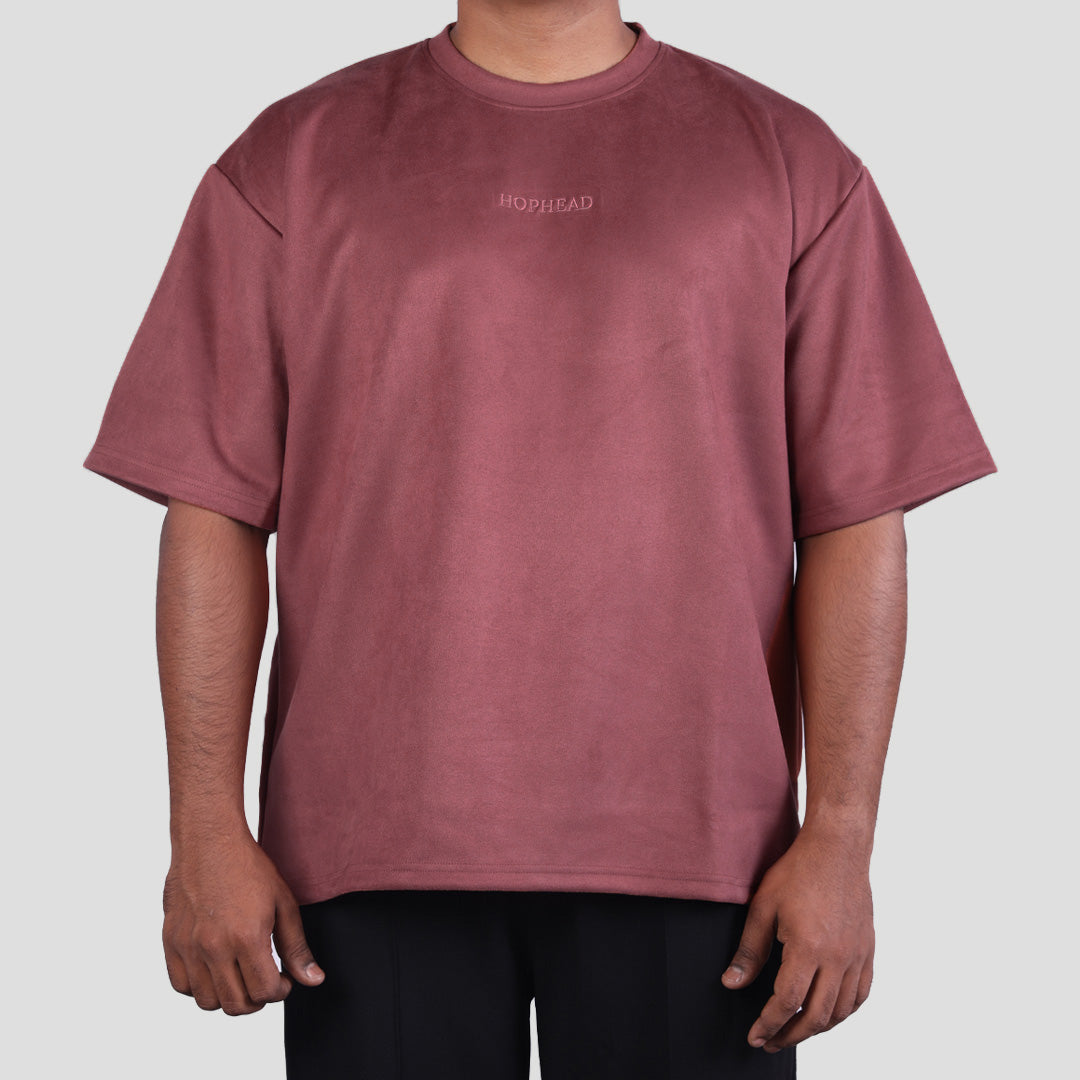 OLD ROSE  EMBROIDERED SUEDE  T-SHIRT