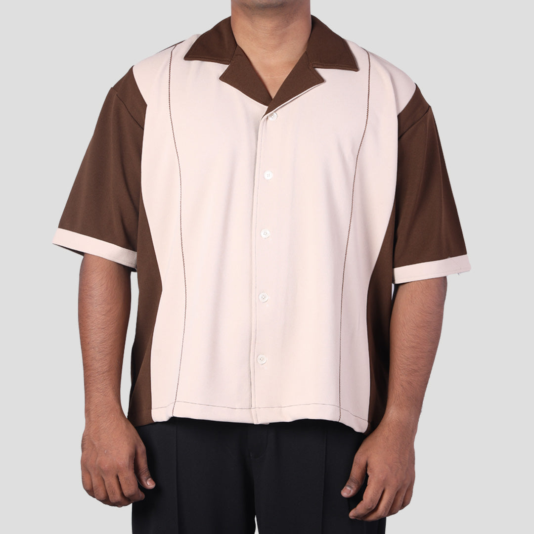 IVORY AND BROWN CUBAN SHIRT