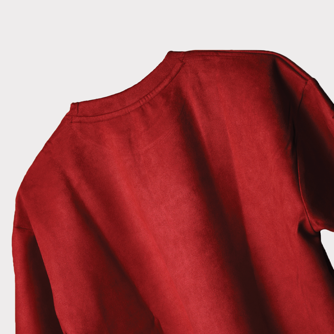 RED SUEDE EMBROIDERED T-SHIRT
