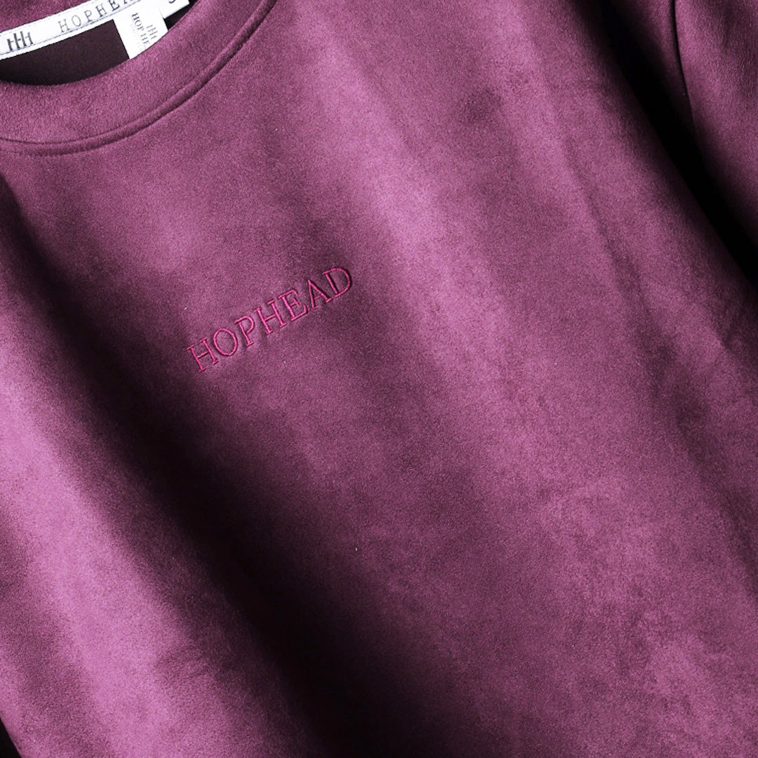 TYRIAN PURPLE EMBROIDERED SUEDE T-SHIRT