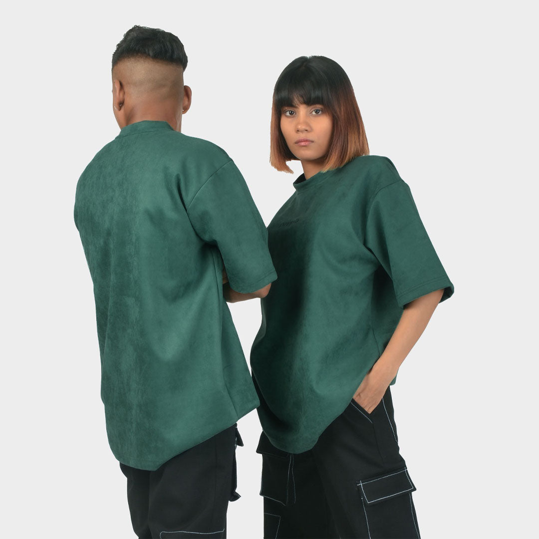 EMERALD GREEN EMBROIDERED SUEDE T-SHIRT
