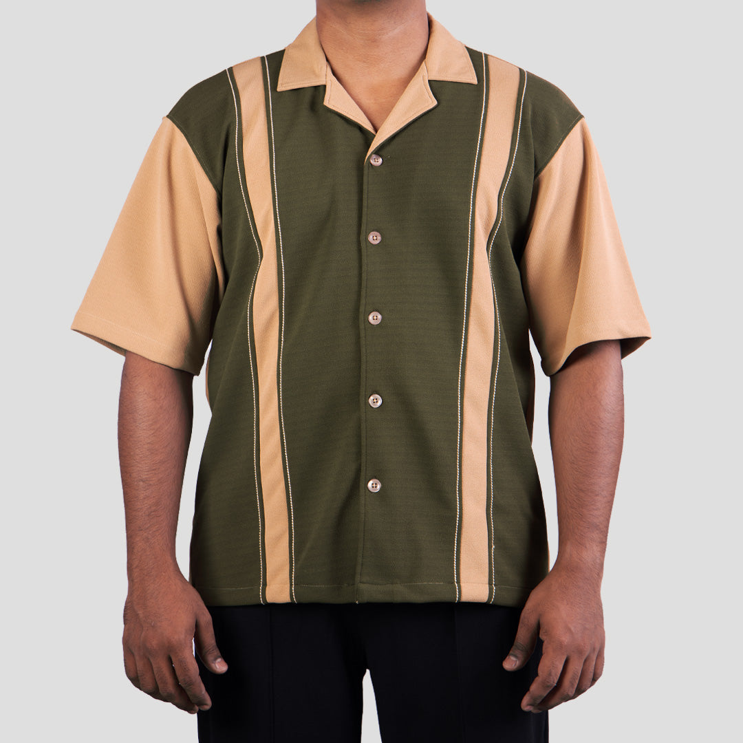 OLIVE AND BISQUE CUBAN SHIRT