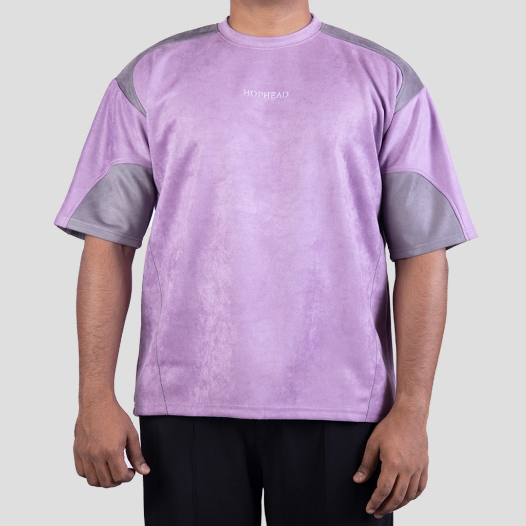 PURPLE AND CHARCOAL DUAL TONE SUEDE T-SHIR