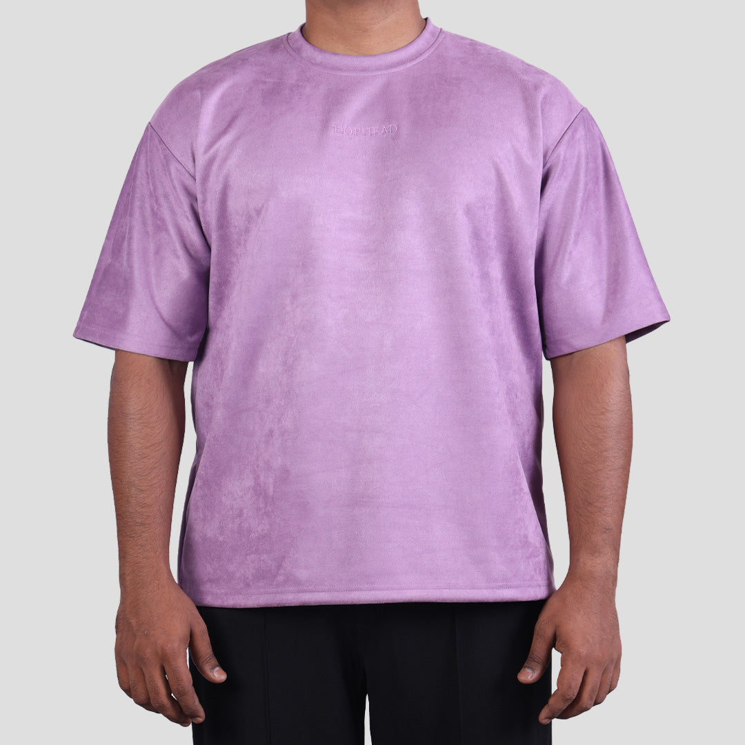PURPLE EMBROIDERED SUEDE T-SHIRT