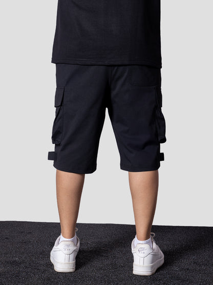 BLACK MILITARY CARGO OVERSIZED SHORTS