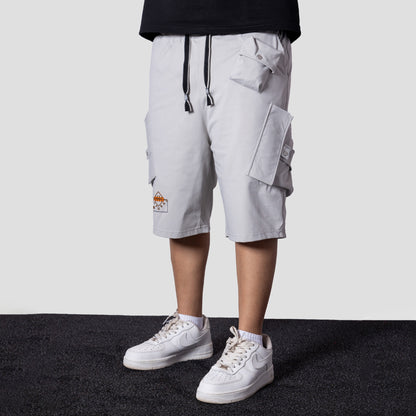 LIGHT GREY MULTI POCKET OVERSIZED SHORTS