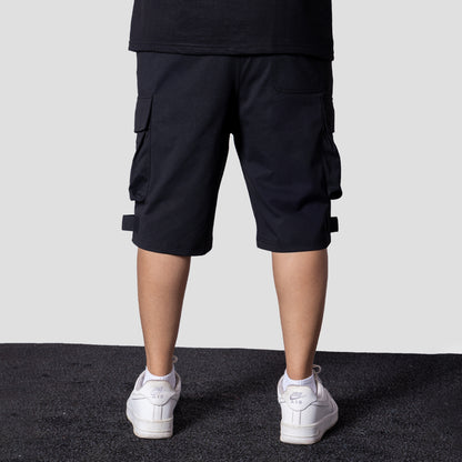 BLACK MILITARY CARGO OVERSIZED SHORTS