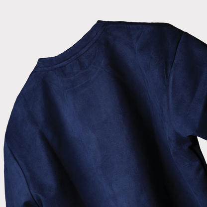 MIDNIGHT BLUE EMBROIDERED SUEDE T-SHIRT