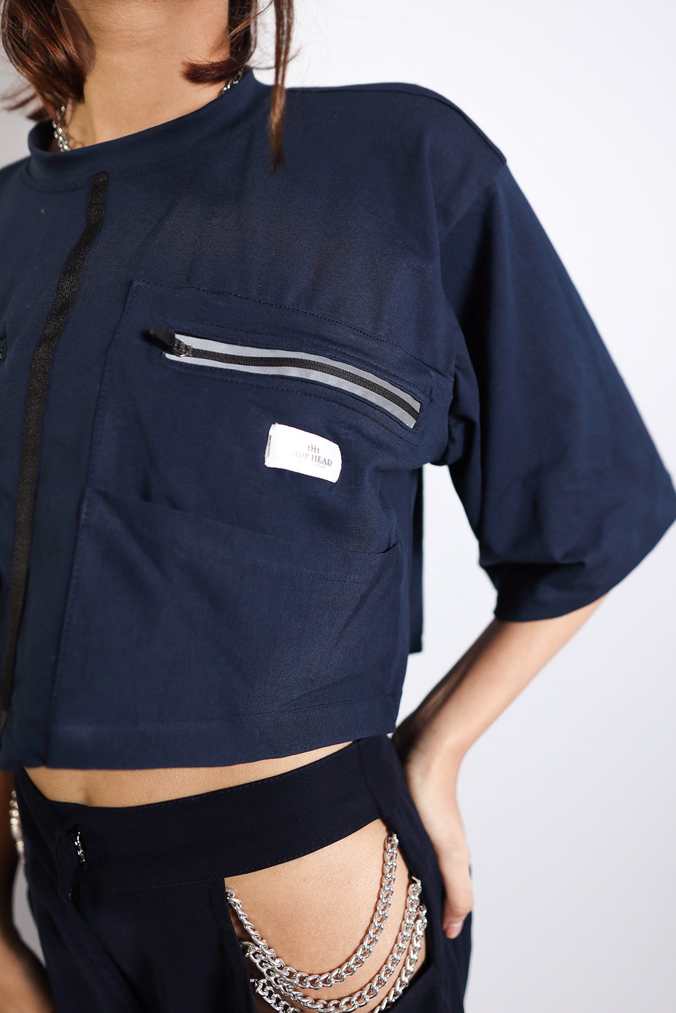 NAVY BLUE LOOSE CROP TOP