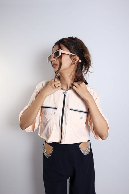 POWDER PINK LOOSE CROP TOP