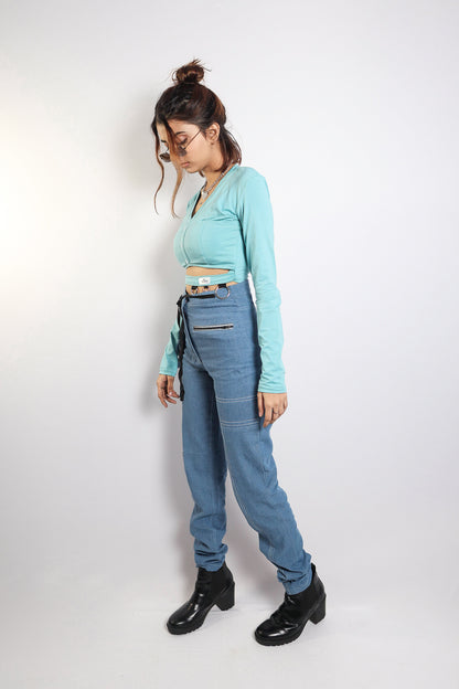 LIGHT BLUE FULL SLEEVE CROP TOP