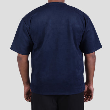 MIDNIGHT BLUE EMBROIDERED SUEDE T-SHIRT