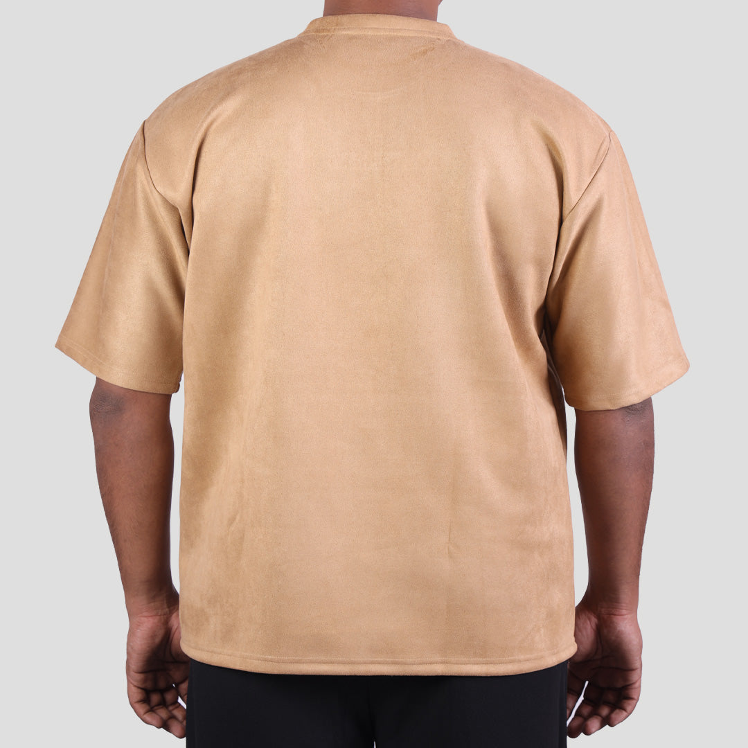 OCHRE SUEDE EMBROIDERED T-SHIRT