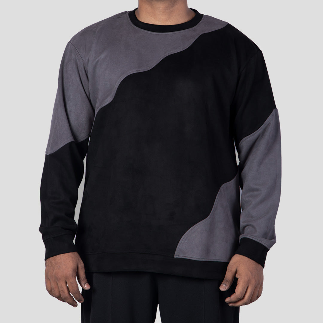 CHARCOAL WAVY SUEDE SWEATSHIRT