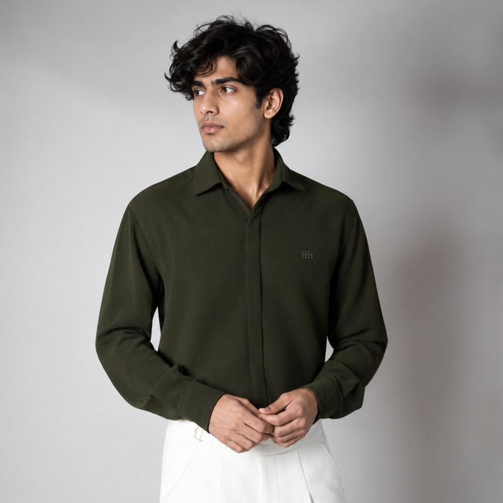 OLIVE GREEN KOREAN SHIRT