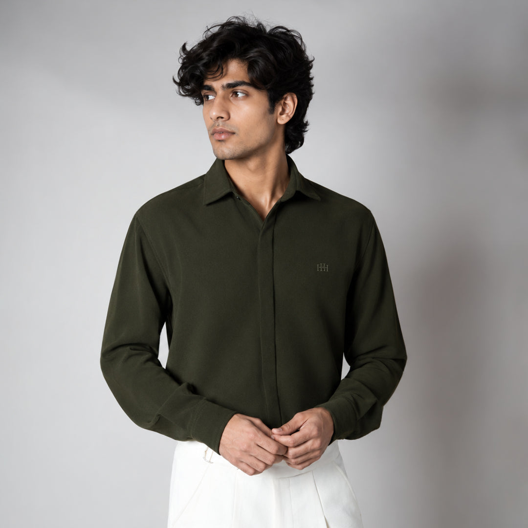 OLIVE GREEN KOREAN SHIRT