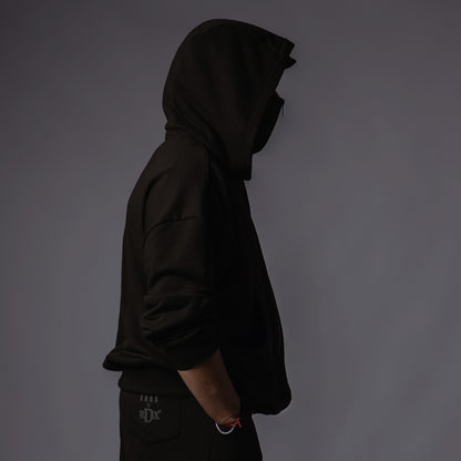 BLACK BALACLAVA ZIPPER HOODIE