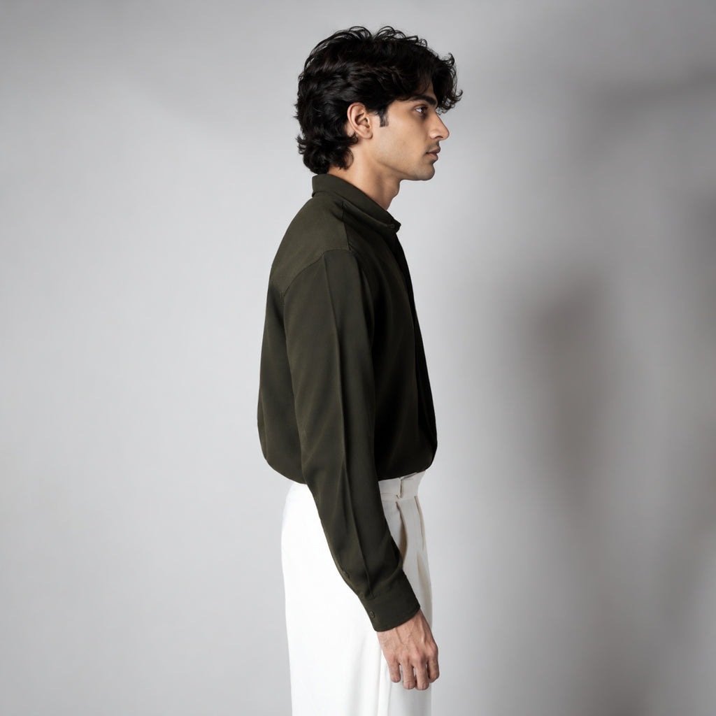 OLIVE GREEN KOREAN SHIRT