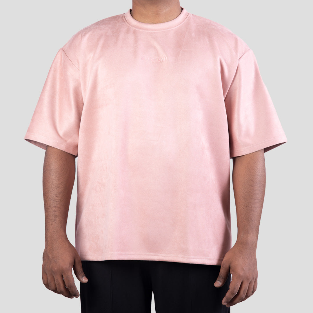 CORAL PINK EMBROIDERED SUEDE T-SHIRT