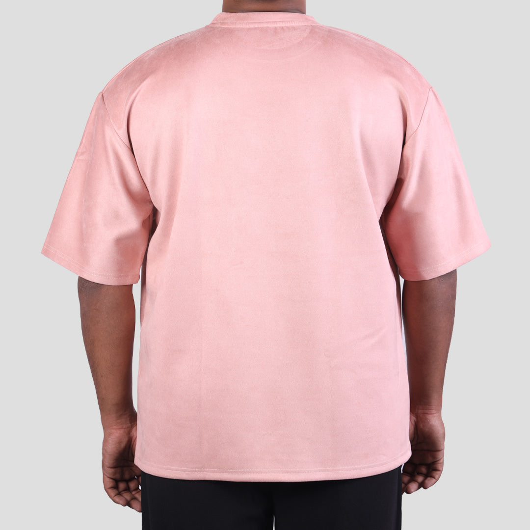 CORAL PINK EMBROIDERED SUEDE T-SHIRT