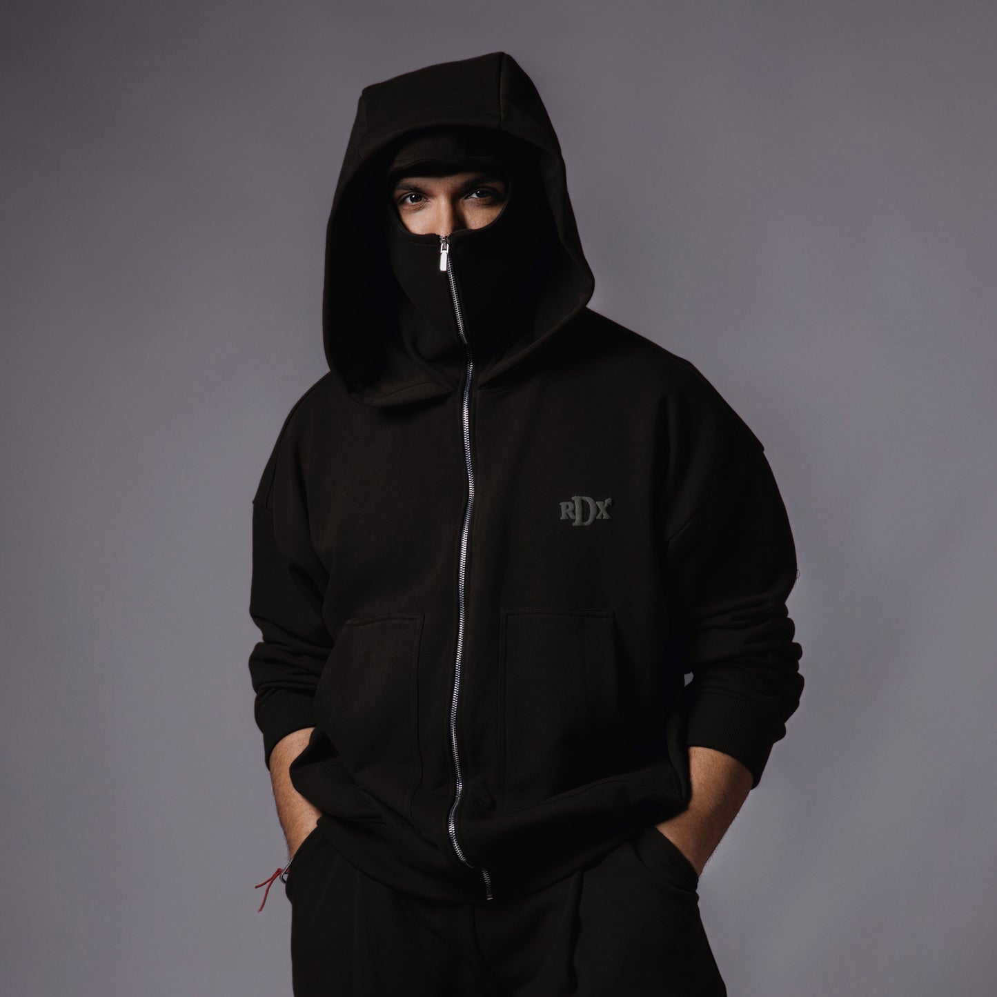 BLACK BALACLAVA ZIPPER HOODIE