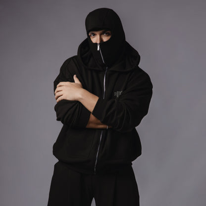 BLACK BALACLAVA ZIPPER HOODIE