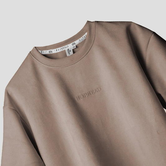 OAK BROWN SUEDE EMBROIDERED T-SHIRT