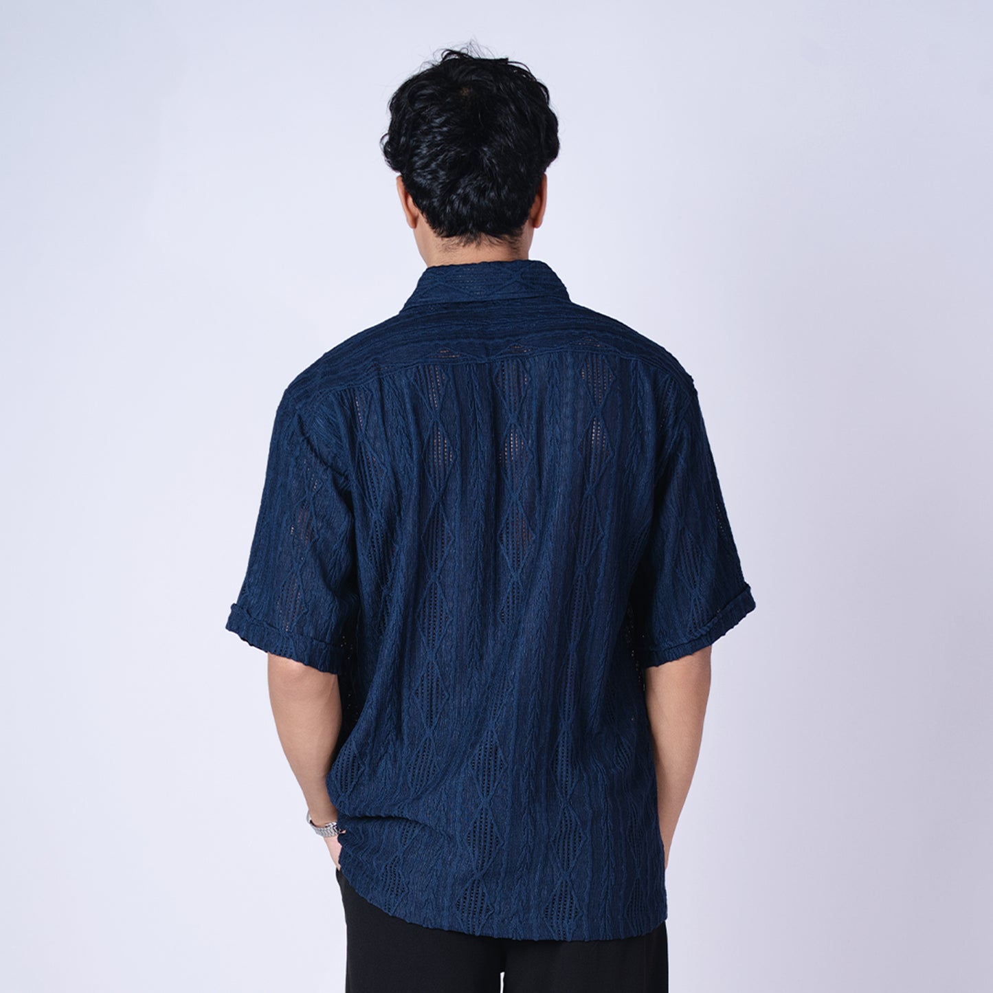 NAVY BLUE RESORT MESH SHIRT