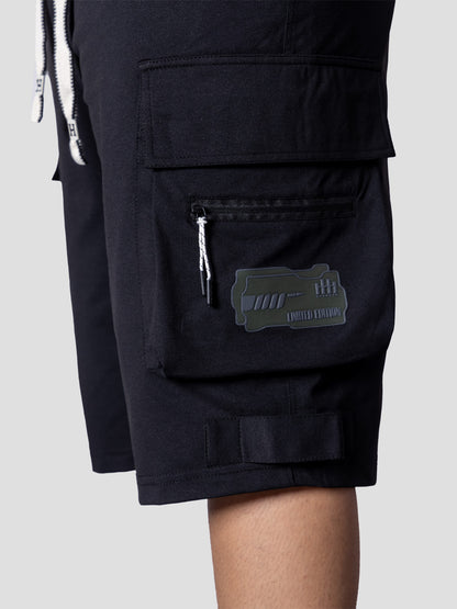 BLACK MILITARY CARGO OVERSIZED SHORTS