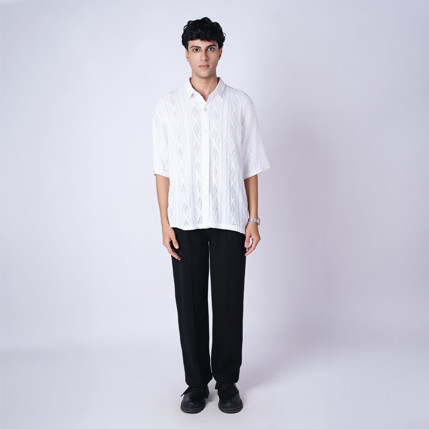 WHITE RESORT MESH SHIRT