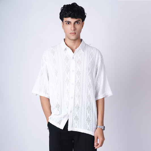 WHITE RESORT MESH SHIRT