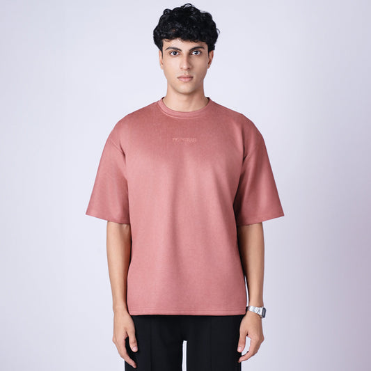 OLD ROSE  EMBROIDERED SUEDE  T-SHIRT