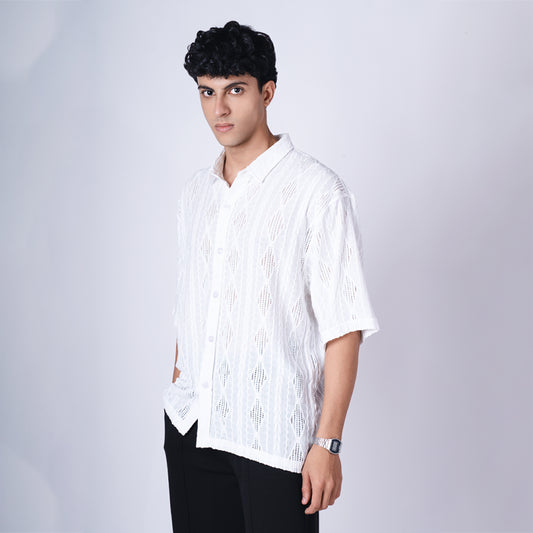 WHITE RESORT MESH SHIRT