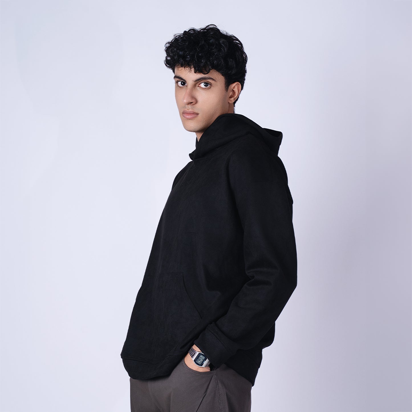 BLACK OVERSIZED SUEDE HOODIE