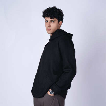 BLACK OVERSIZED SUEDE HOODIE