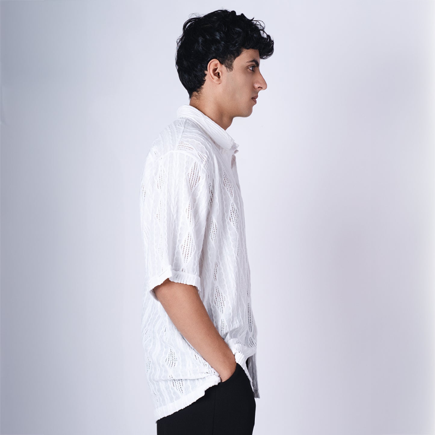 WHITE RESORT MESH SHIRT