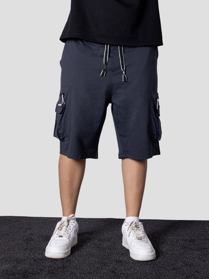 CHARCOAL POCKET ON POCKET OVERSIZED SHORTS