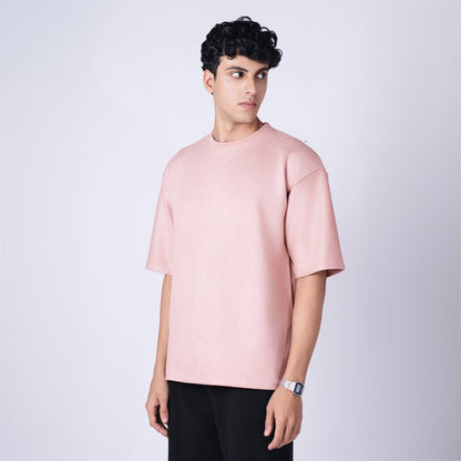 CORAL PINK EMBROIDERED SUEDE T-SHIRT