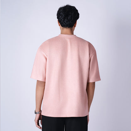 CORAL PINK EMBROIDERED SUEDE T-SHIRT