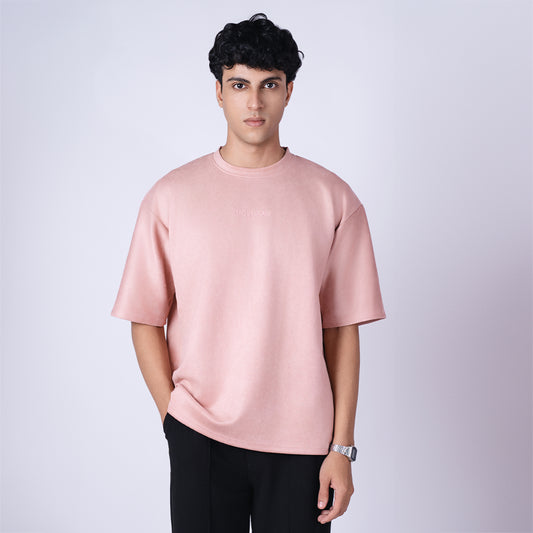 CORAL PINK EMBROIDERED SUEDE T-SHIRT