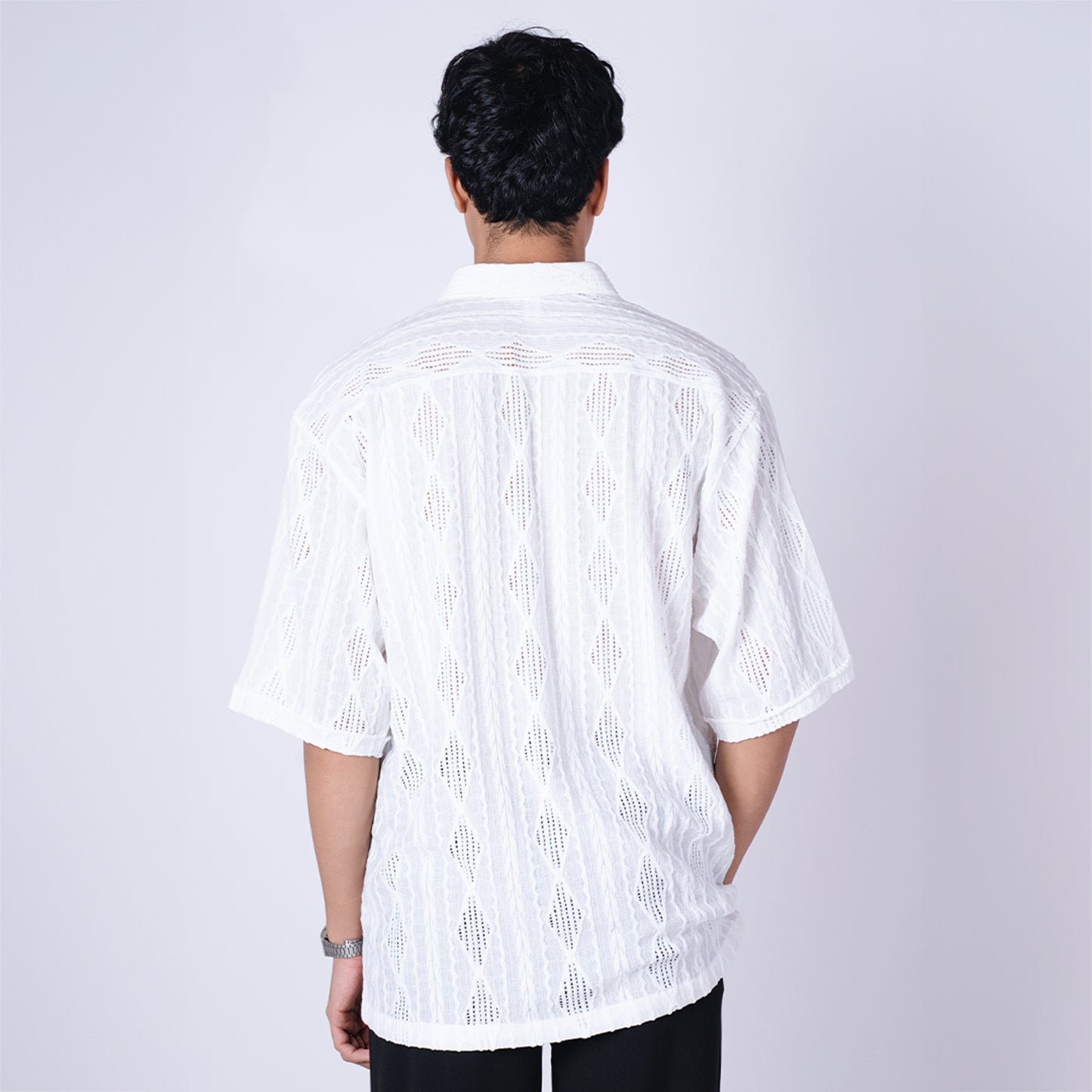 WHITE RESORT MESH SHIRT