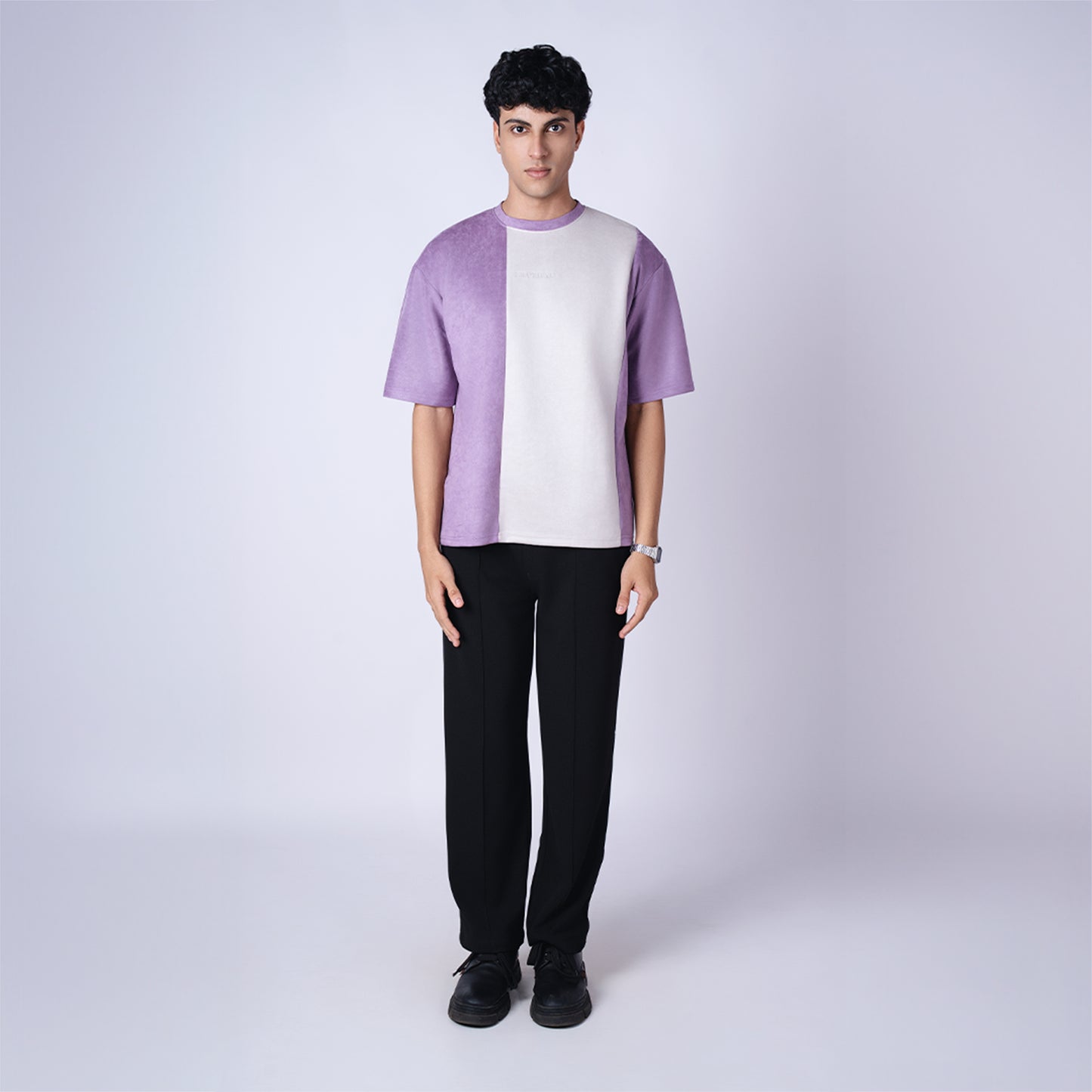 PURPLE AND ASH GREY DUAL TONE SUEDE T-SHIRT