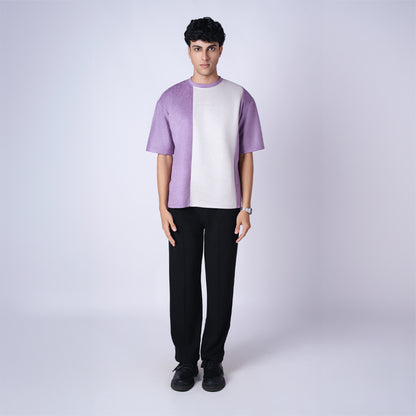 PURPLE AND ASH GREY DUAL TONE SUEDE T-SHIRT