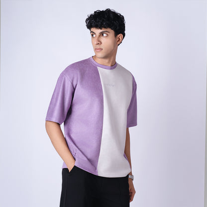 PURPLE AND ASH GREY DUAL TONE SUEDE T-SHIRT