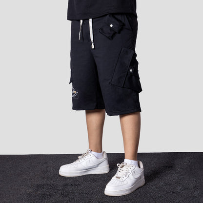 BLACK MULTI POCKET OVERSIZED SHORTS