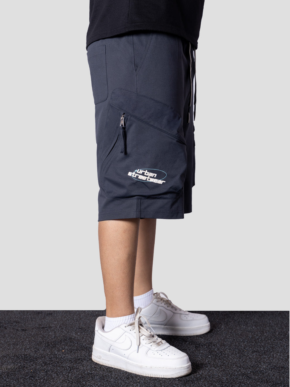 CHARCOAL UTILITY CARGO OVERSIZED SHORTS