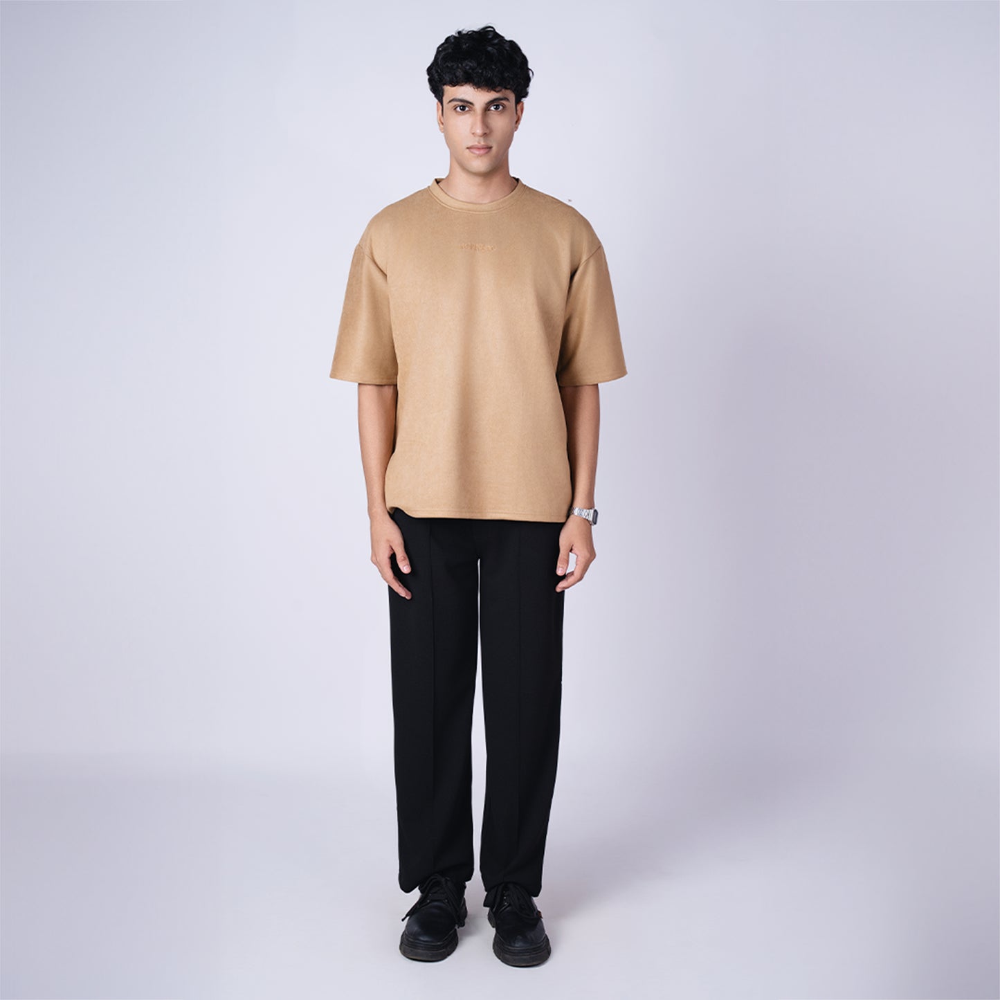 OCHRE SUEDE EMBROIDERED T-SHIRT