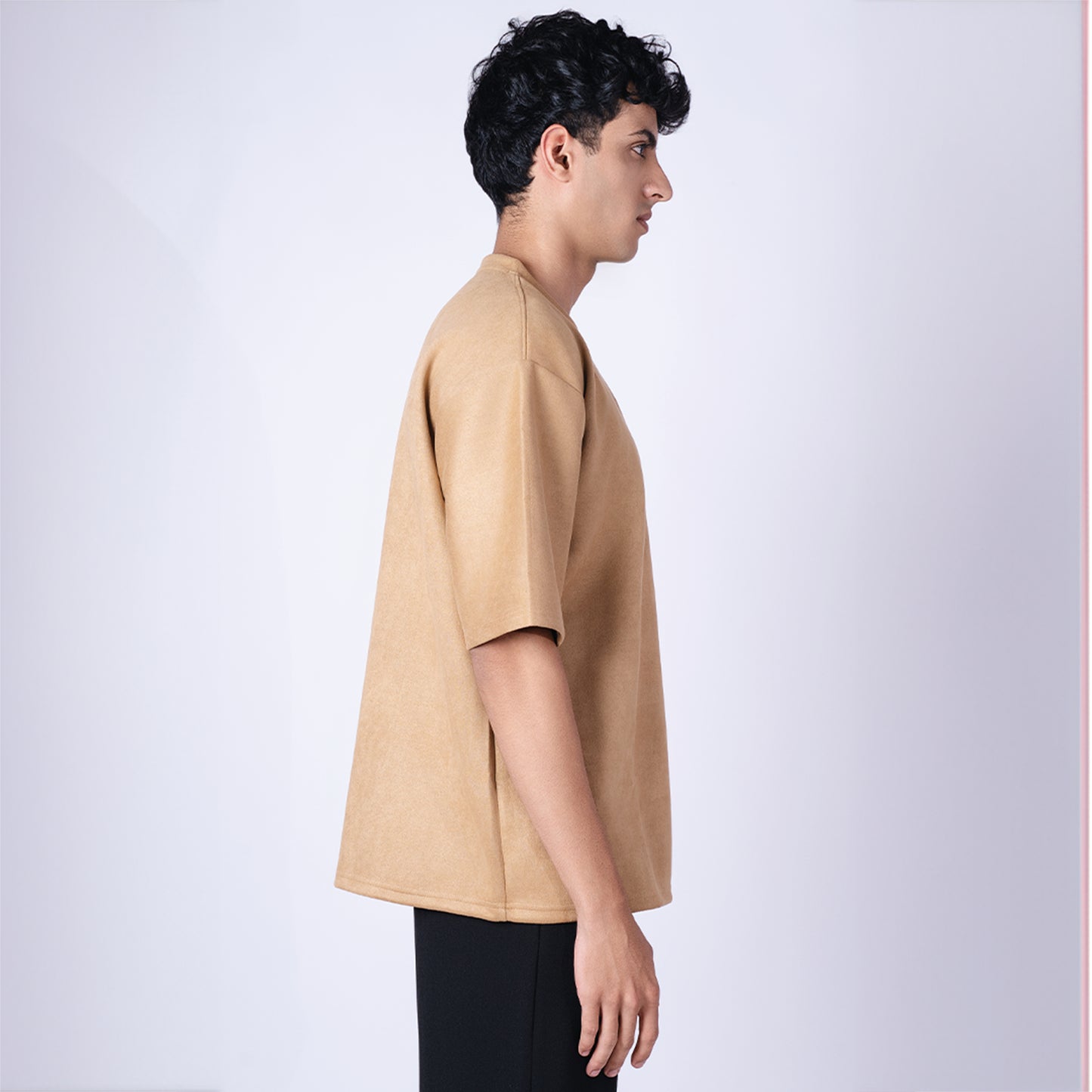 OCHRE SUEDE EMBROIDERED T-SHIRT