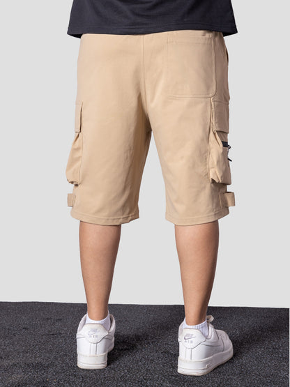 KHAKI MILITARY CARGO OVERSIZED SHORTS